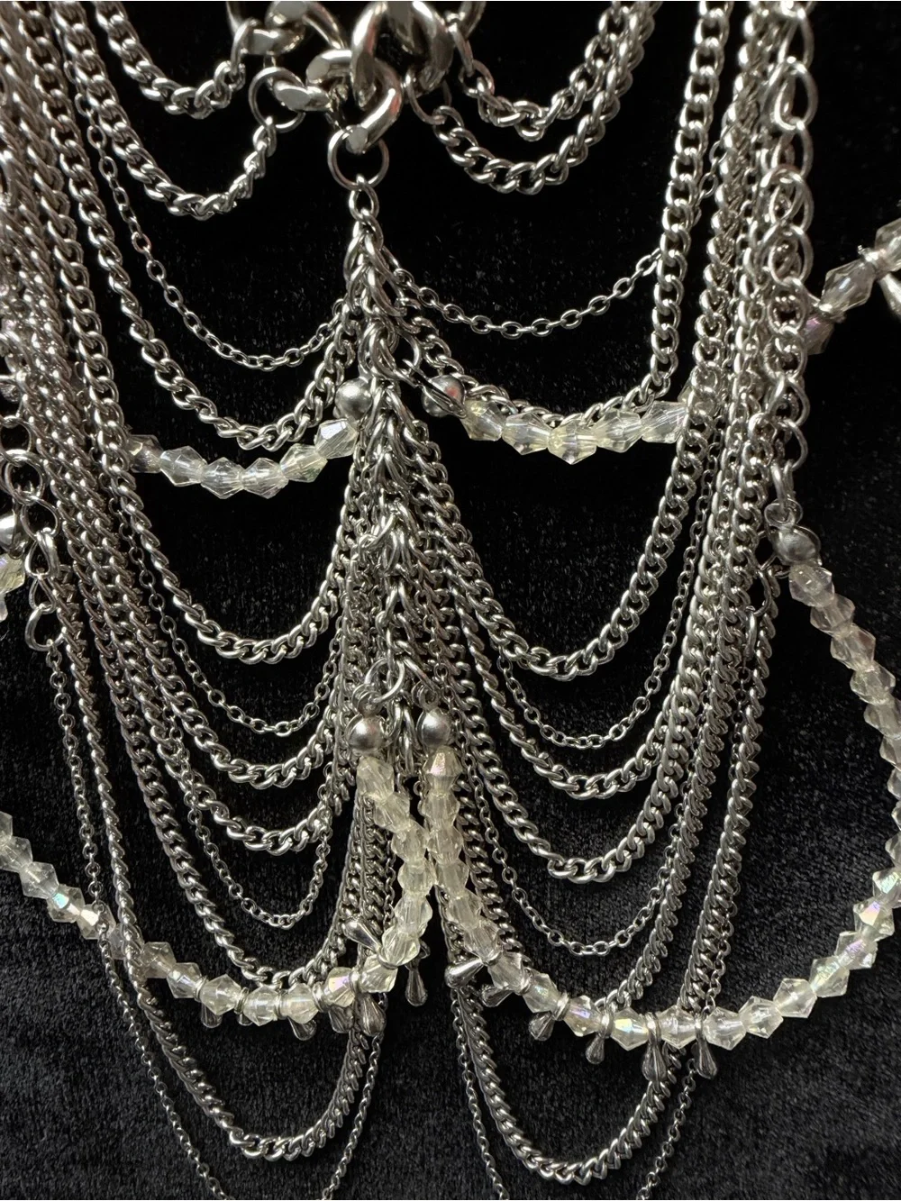 Silver-Tone Multi-Layered Chain Anklet with Clear Beads